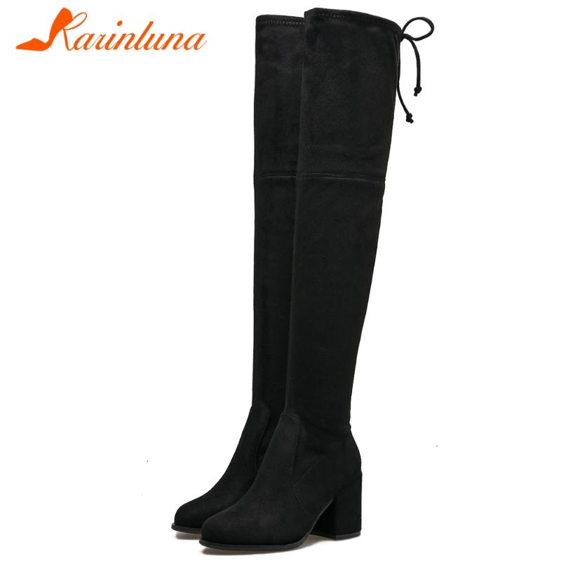 

KARIN Autumn New Ladies Slim Boots Round Toe Thick High Heels Zipper Over The Knee Women Boots Thigh High Women Shoes, Black