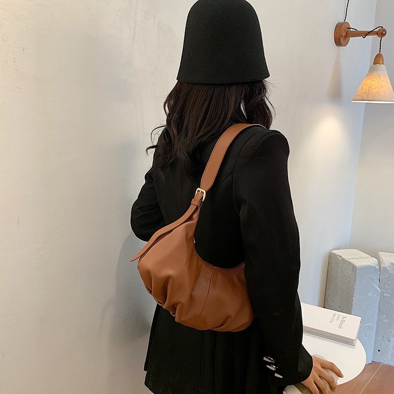 

New Women Leather Handbags Retro Baguette Top-handle Bags Ladies Hand Bag Solid Crossbody Bags for Women Leather Shoulder Bag, Black