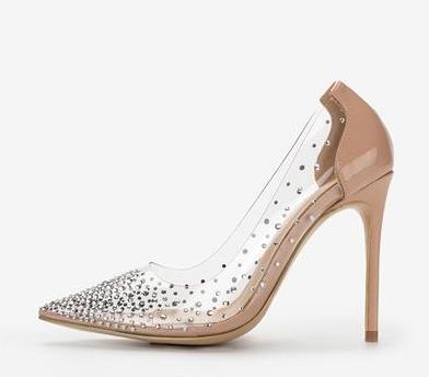 

With BOX Red Bottom High Heels Gold Silver Transparent Clear Crystal Shoes Bridal Wedding Shoes Designer Pumps Size 35 - 41