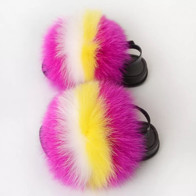

Children Real Fur Slippers Flat Furry Slides Fluffy Sandals Baby Girl Fur Slippers Summer Home Cute Plush Shoes Hot, As pic shows