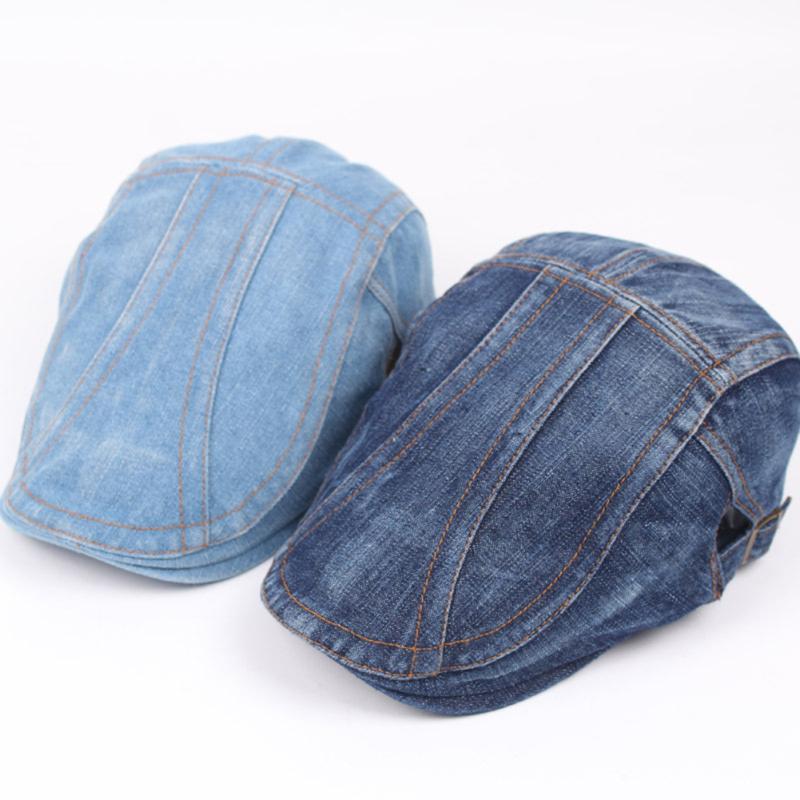 

Visors Spring Summer Denim Jeans Beret Hats For Men Women Unisex Cap Fitted Sun Cabbie Flat Adjustable Blue