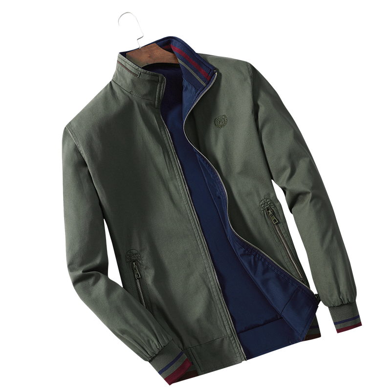 

Men's jackets, spring and autumn vertical collars, plain cotton jackets on both sides, men's casual men's thin coats, Black
