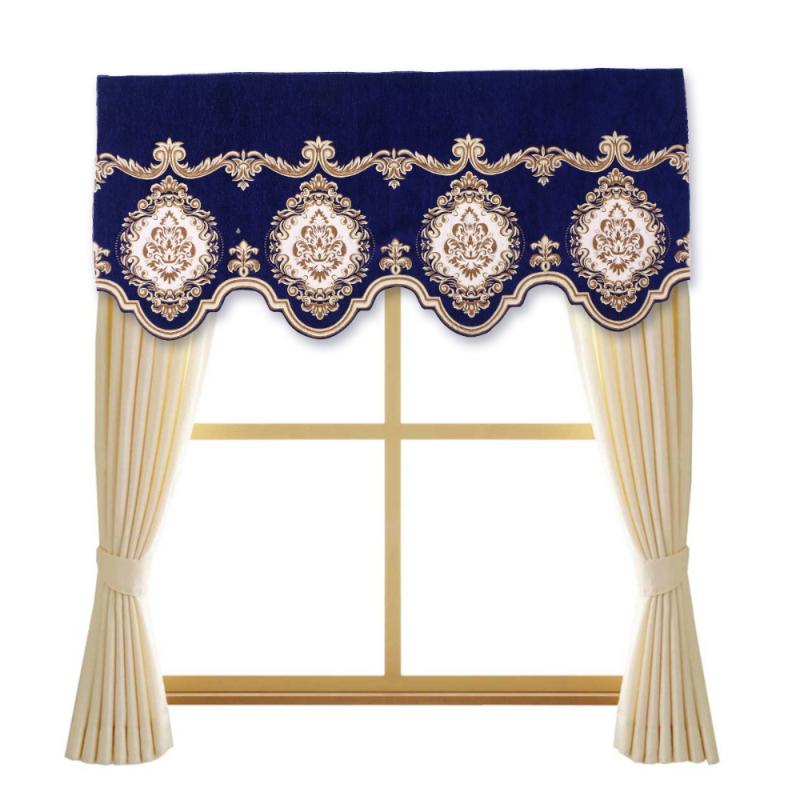 

European Style Exquisite Embroidery Pelmet for Living Room Bedroom Decorative Curtain Cloth for Kitchen Window Curtain Valance 1, Blue