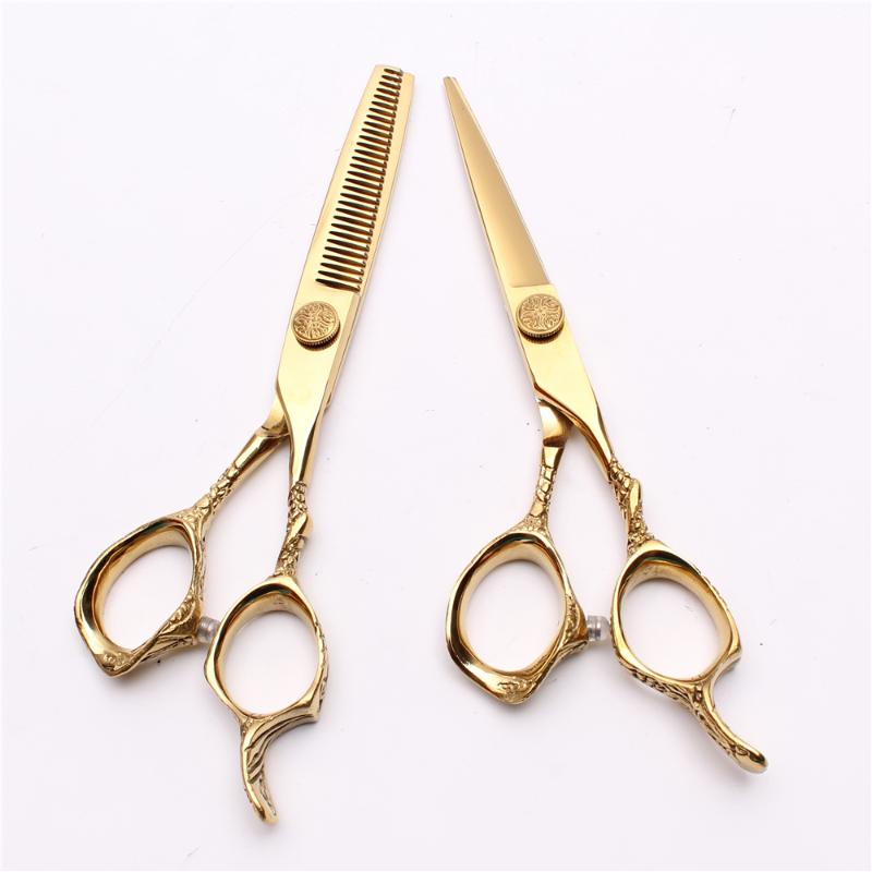 

5.5" 16cm Customize Logo 440C Gold Color Cutting Shears Thinning Scissors Hairdressing Supplies Professional Hair Scissors C9001