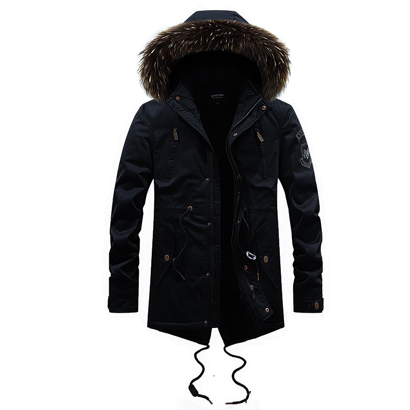 

Autumn And Winter Hooded Slim Plus Fleece Jacket Male Thicken Plus Size Soft Shell Hiking Jacket Mid-Length Cotton Trench, Black