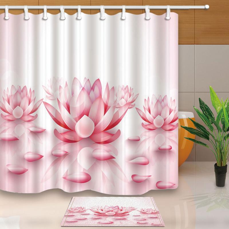 

Pink Lotus Shower Curtains Modern Simple Style Bath Screen Home Decoration Polyester Fabric Waterproof Mildew Proof with Hooks