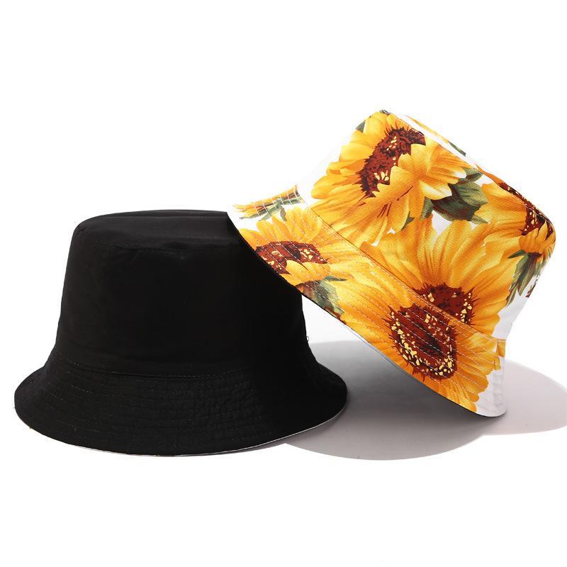 

New 3D Sunflower Hat Double-Sided Wearing Fisherman Hat Women Street Trend Printing Basin Hat Summer Outdoor Sun Caps A05