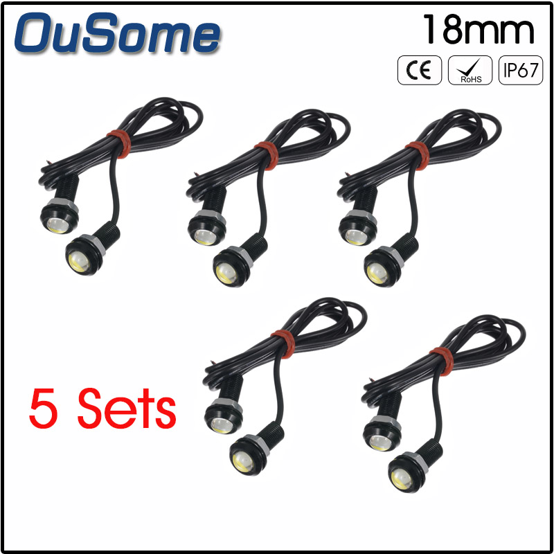 

10PCS /5 sets 18 MM Car Eagle Eye DRL Led Daytime Running Lights LED 12V Backup Reversing Parking Signal Automobiles Lamps, As pic