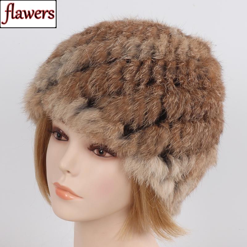

2020 New Winter Real Fur Hat Knitted Lady Warm Real Fur Hats Russia Women Natural Cap Wholesale Retail, Black