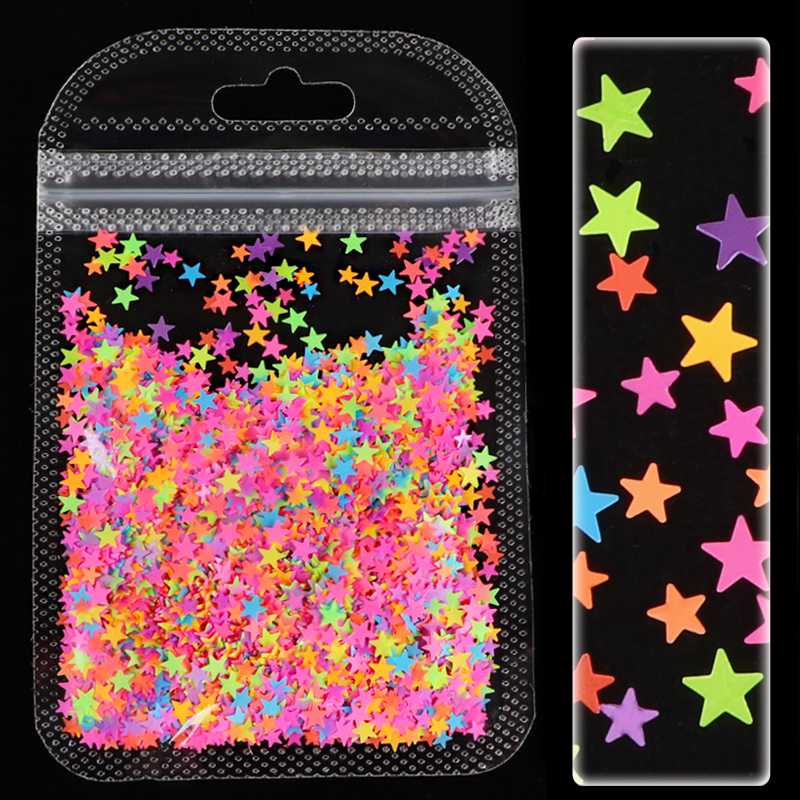 

9 Colors/set Neon Pigment Nail Art Glitter Fluorescent Star 3D Shape Sequins Flakes Mix Shining Acrylic Gel Nails Decoration