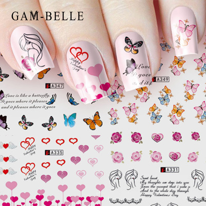 

GAM-BELLE 1 Sheet Summer Colorful Designs Nail Art Sticker Watermark DIY Butterfly Colorful Tips Nail Decals Manicure Tools, A331