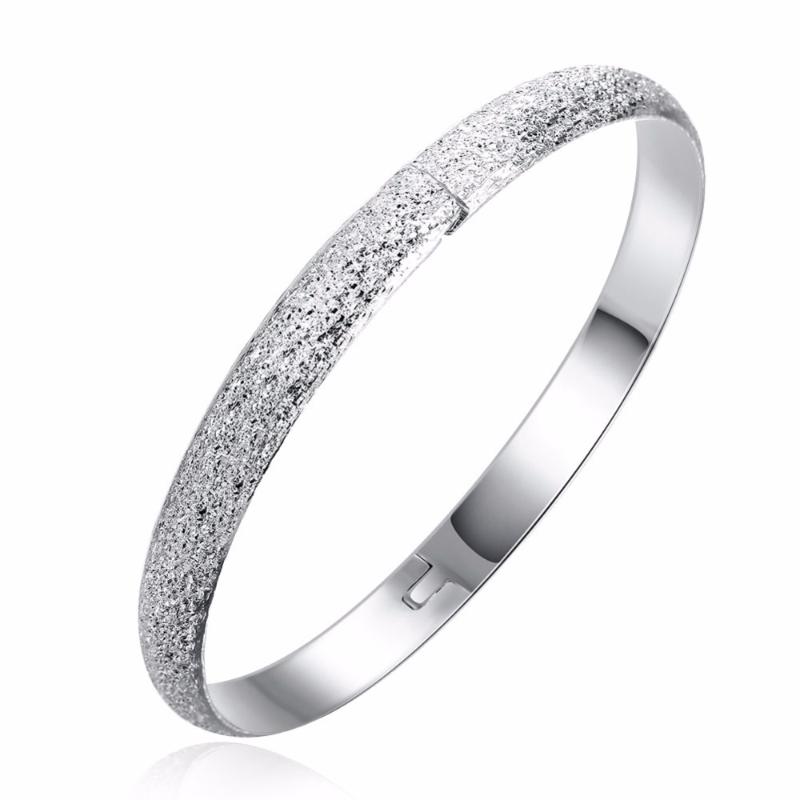 

Silver Plated Jewelry Women Bangle Bracelet Fashion Frosted Circle Bracelets Bangle Women Men Simple Style Wide Cuff Accessories