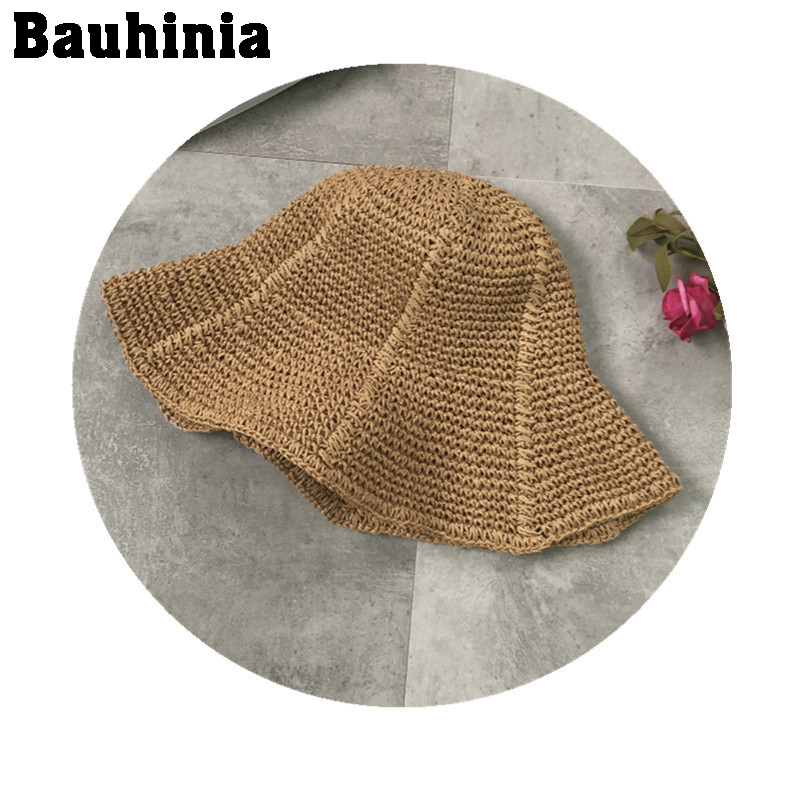 

Bauhinia Women New Foldable Sunscreen Along Beach Straw Shade Multicolor Leisure Summer sun Hat, Khaki