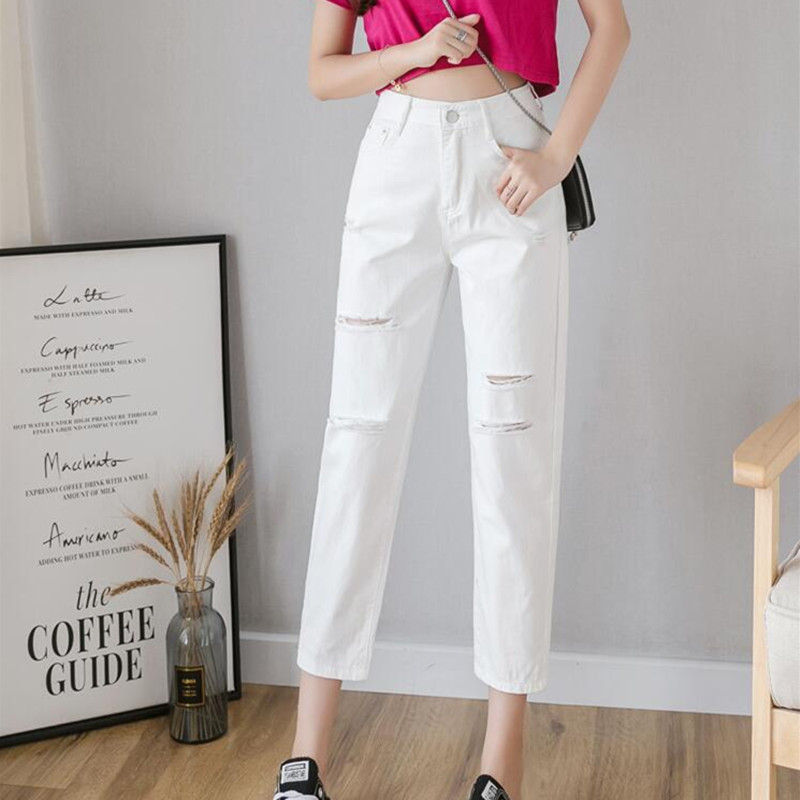 

Blackday Woman Jeans Ripped Clothes High Waisted 2020 Summer Streetwear Baggy Wide Leg Vintage Fashion Stretch Harajuku Straight Pants, White