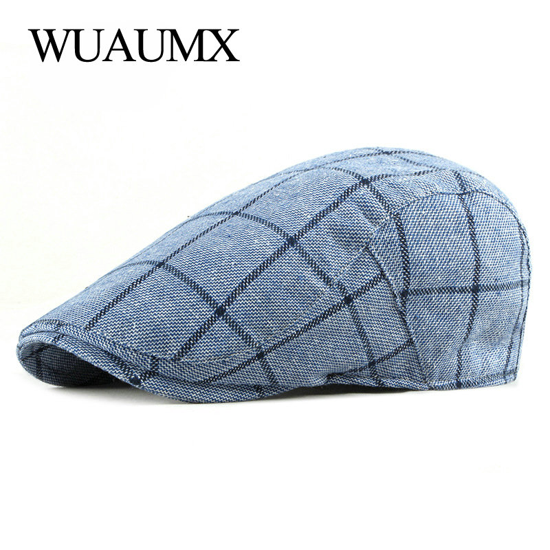 

Wuaumx Spring Beret Hats Men Women Visor Cap Gentleman Style British Plaid Peaked Flat Cap Duckbill Hat Summer Berets casquette, Black