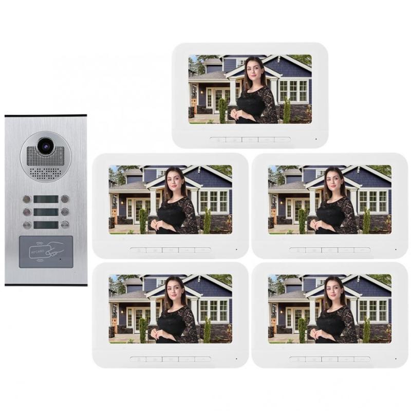 

5 Apartments 7in 1000TVL HD Video Door Phone Intercom Doorbell IR-CUT Camera Hot