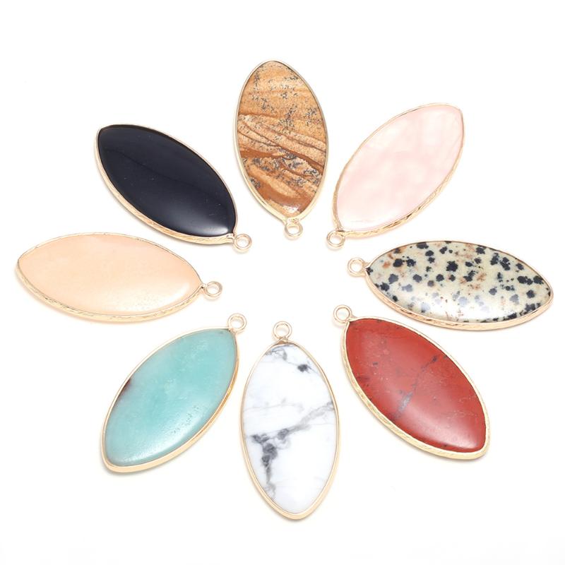 

New Horse Eye-Shaped Semi-Precious Stone Pendants Making for Jewelry Necklace Charm Elegant Accessories For Women Size 20x45mm