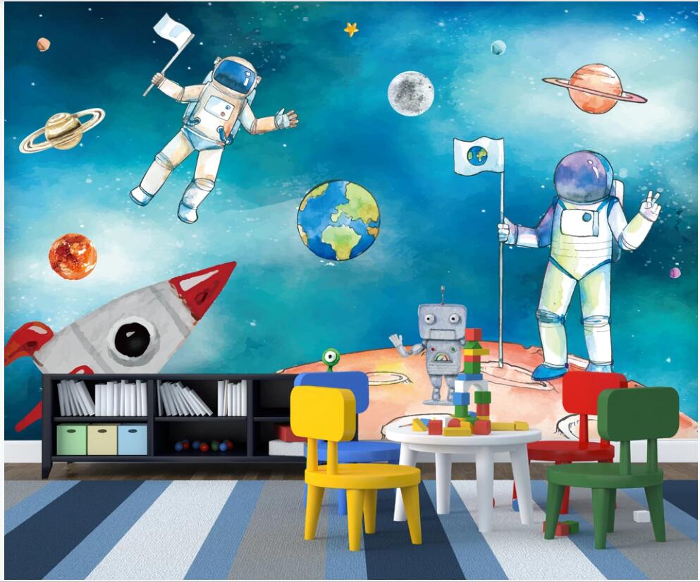 

3d wallpaper custom photo mural Watercolor space astronaut children's room home decor photo 3d wall murals wallpaper for walls 3 d, Non-woven
