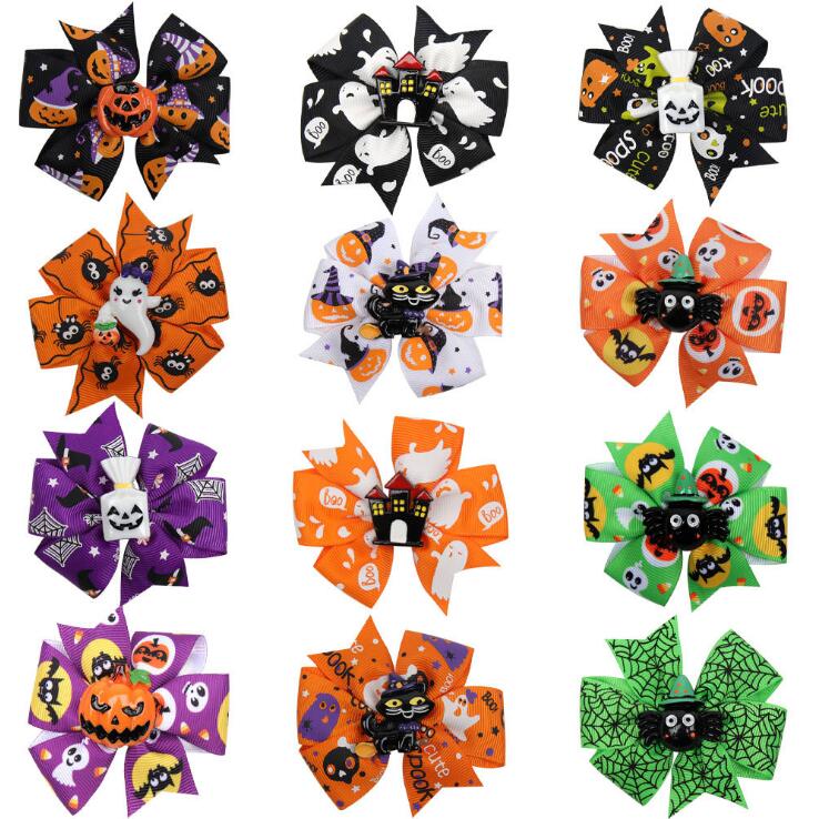 

American Halloween Childrens Best Sale Pretty Cartoon Printed hairpins Baby Girls Cute Party Barrettes Kids Hair Bows GD589, Photo