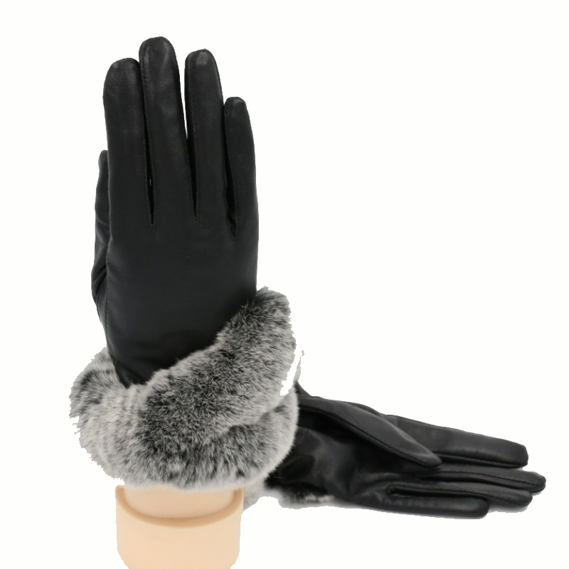 

2020 women winter leather gloves lady's Rex fur cuff Genuine leather gloves Touch screen mittens free shipping