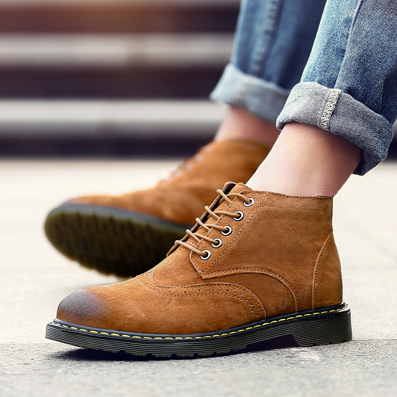 

Shoes Men Boots Winter Warm Plush Fur warm Men snow boots Lace-Up Suede Leather Sneakers Non-slip botas shoes ankle, Brown 1