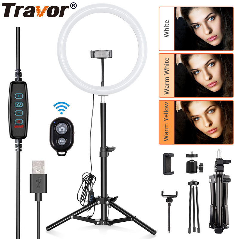 

Travor 12 inch USB Ring Light Dimmable Desktop Ring Light 3 Modes LED for makeup youtube with 45cm tripod