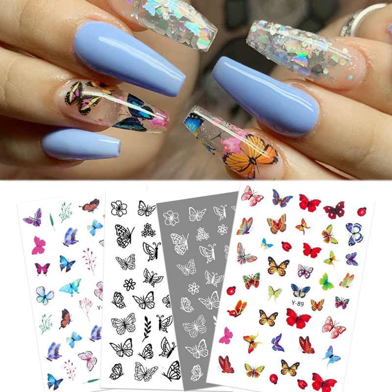 

3D Watermark Slider Nail Stickers Tattoo DIY Tips Water Transfer Wraps Flower Butterfly Nail Art Decals Decorations Manicure, 05