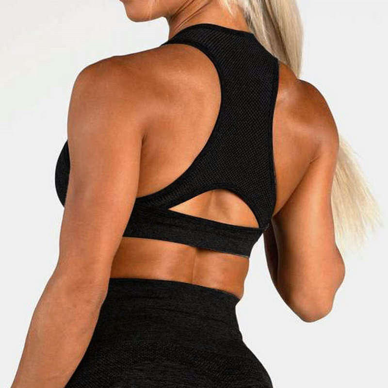

Seamless Women Sports Bra High Impact Fitness Yoga Bra Racer back Gym Crop Tops Workout Push Up Athletic Female Active Wear, Black