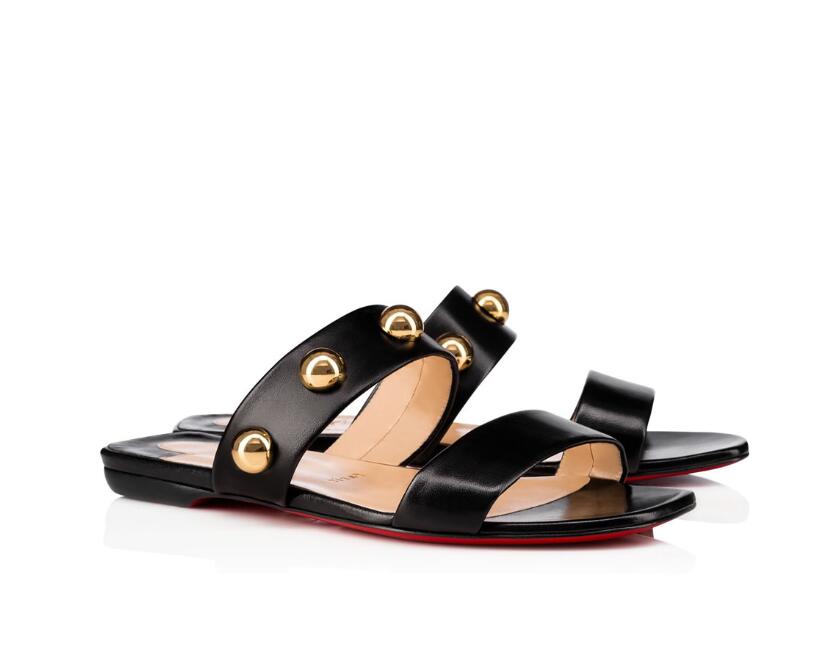 

Ladies Summer Red Bottom sandal woman timeless elegant Back flat embellished black satin crepe bands Designed Sandals Beach Party
