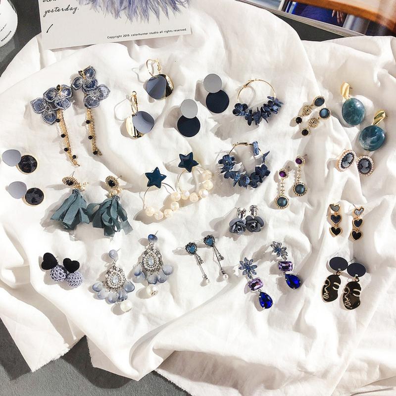 

Korea Style Blue Earrings New Trendy Dark Gray Geometric Drop Earrings for Girl Women Fashion Jewelry Accessories wholesale