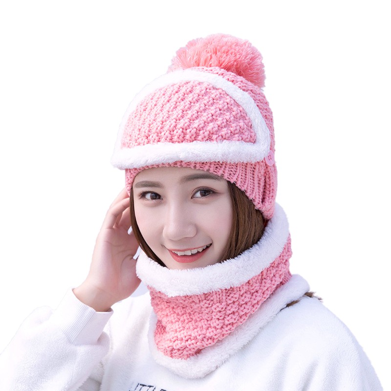 

Trendy 2pcs Fashion Ski Cap And Scarf Set Women Winter Warm Hat Knitted Skullies Beanies Hat Scarf hats