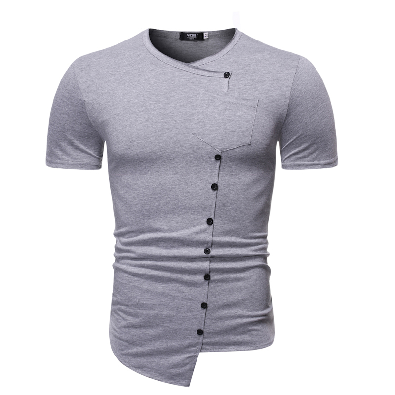 

2020 Hot short-sleeved T-shirt Irregular pocket design Casual T-shirt -XXL, Black