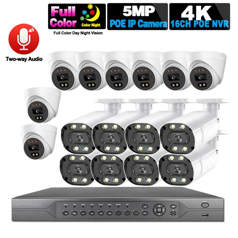 

H.265 CCTV Camera Security System Kit 16ch POE 5MP NVR 4K Outdoor HD Color Night Vision Video Surveillance IP Camera System Set