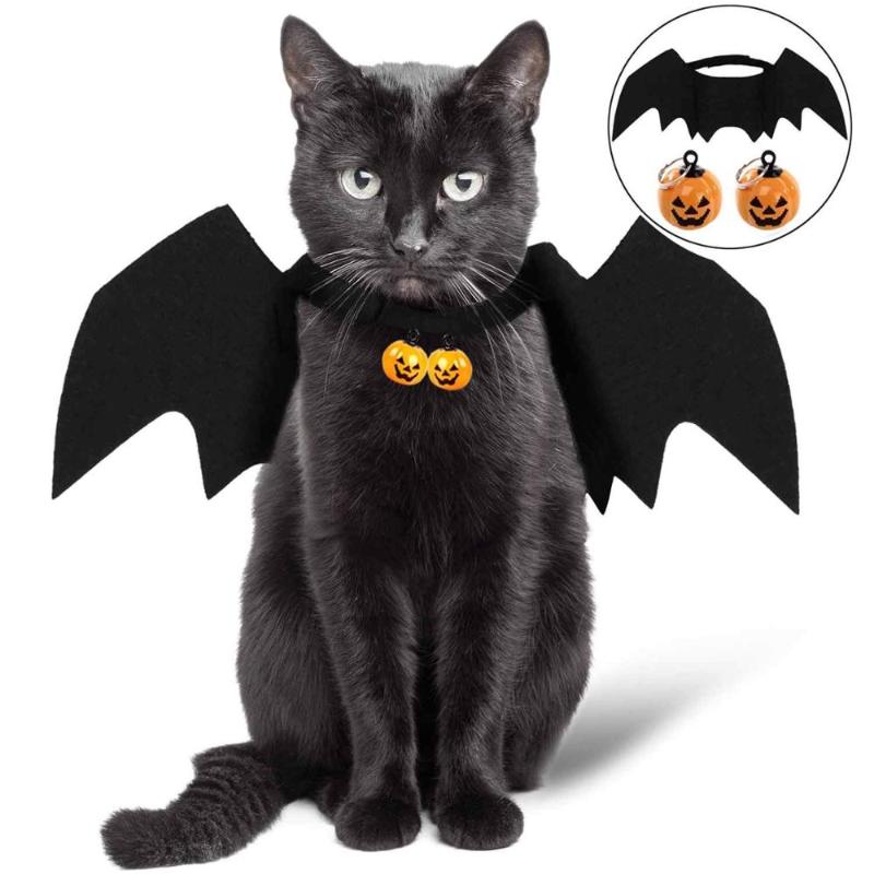 

Cat Halloween Costume Cat Bat - Pet Bat Costume Dress Outfit Wing for Small Dogs and Cats with 2 Pcs Pumpkin Bell