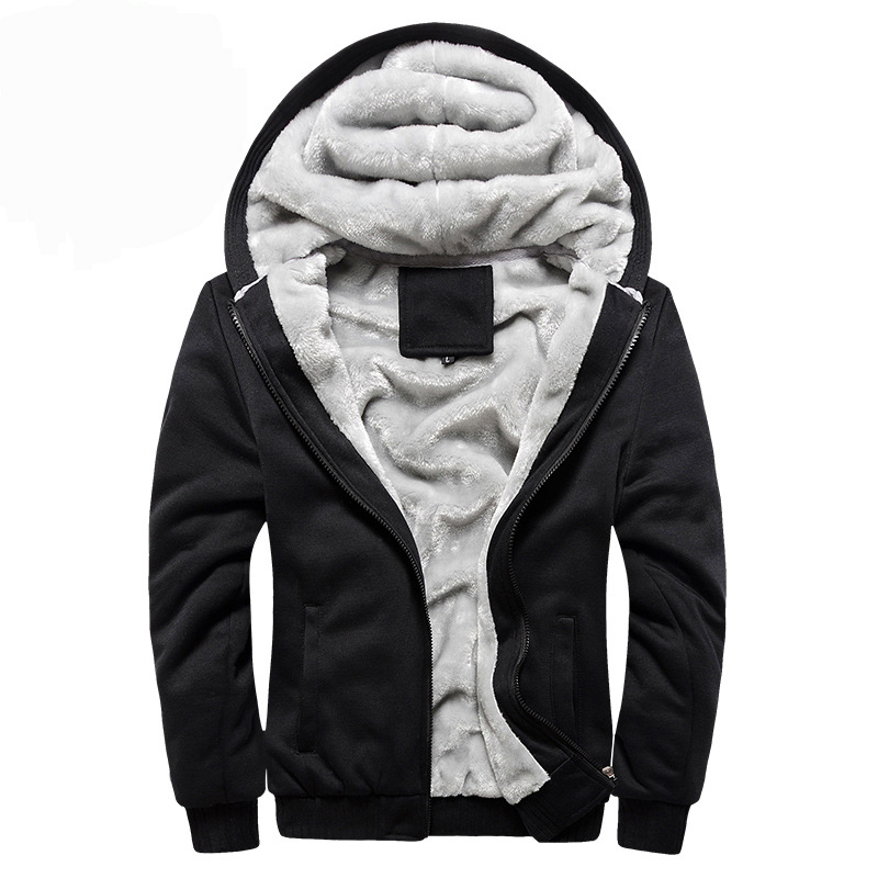 

New Men Jacket Winter Thick Warm Fleece Zipper Men Jacket Coat Sportwear Male Streetwear Winter -5XL, Black