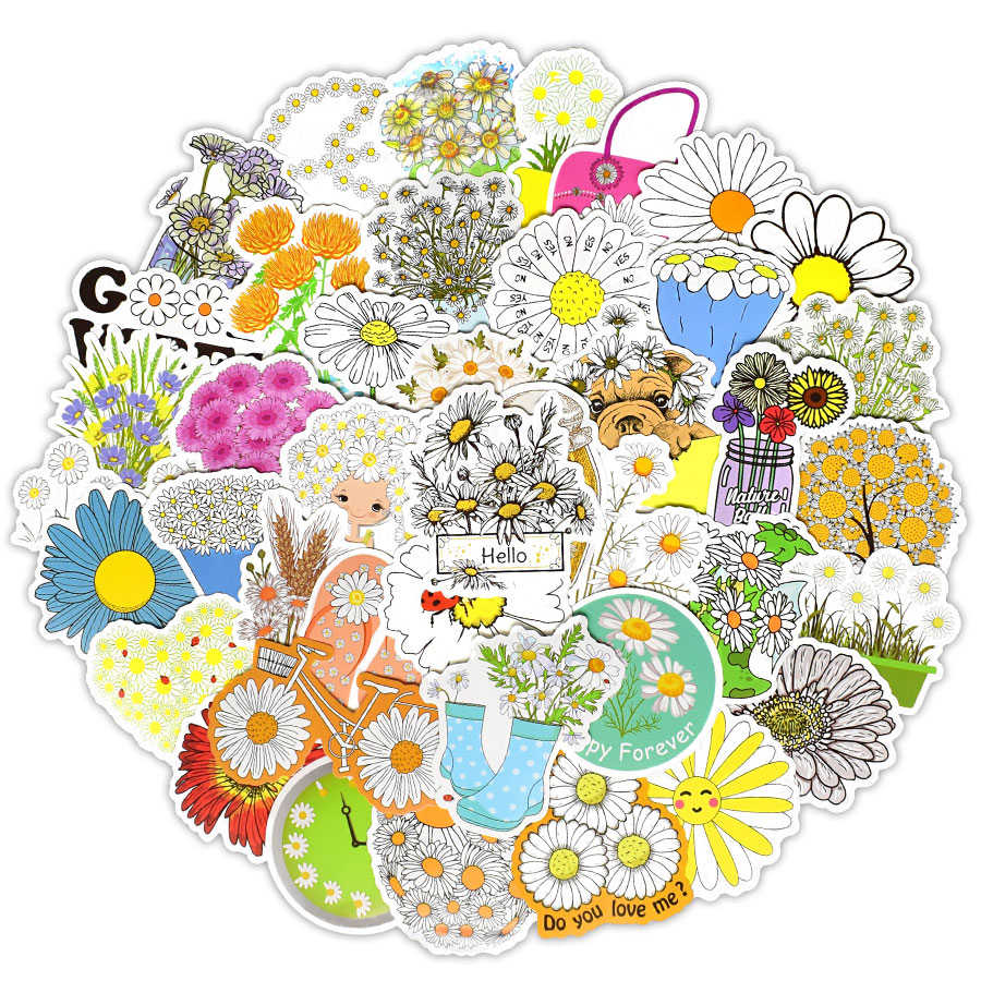 

50Pcs Waterproof Vsco Flowers Daisies Vinyl Stickers Bomb Water Bottle Laptop Phone Skateboard Journal Party Favors School Craft Supplies