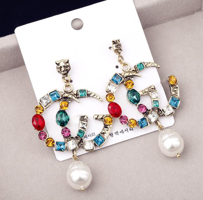 

Fashion Hot G Letter Luxury Designer Dangle Earrings S925 Silver Needle Clover Stud Ear Rings with Pearl Colorful Crystal Party Jewelry