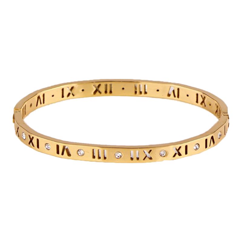 

Fashion Lady Rose Gold Bracelet Women Filled Roman Numerals Crystal Simple Charm Bangle