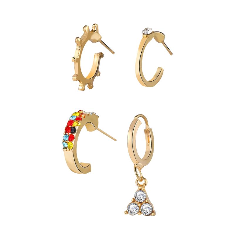 

4 Piece set Female Rhinestone Earrings Gold Color Small Stud Earring for Women Fashion Alloy Crystal Jewelry