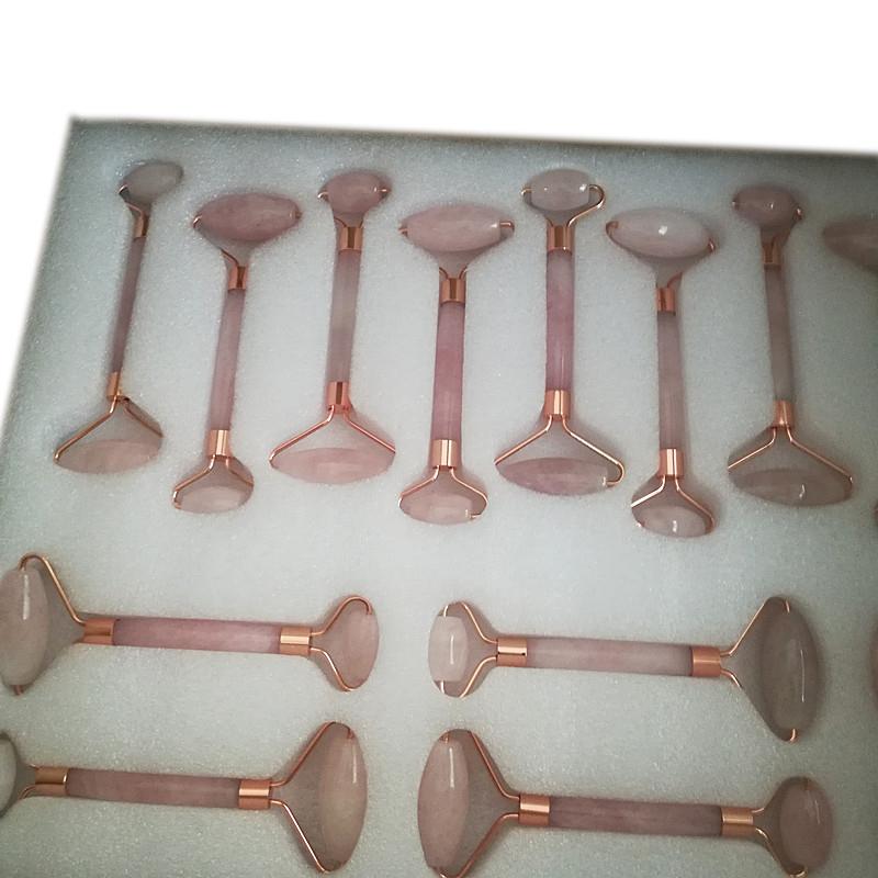 Free shipping Factory Wholesale High quality 100% Natural Jade Face Roller-Rose quartzl-Fat hand-Classic stents-image-565224516