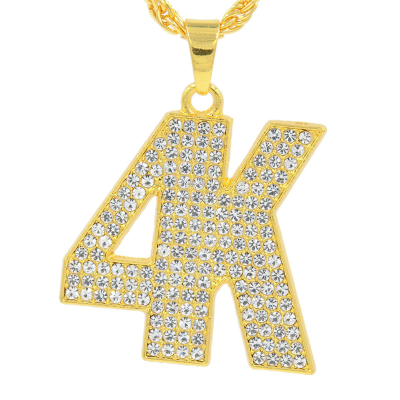 

Iced Out Cubic Zirconia Letter 4K Pendant Necklace Gold Color Men'S Hip Hop Rock Jewelry With Free Link Chain, Silver
