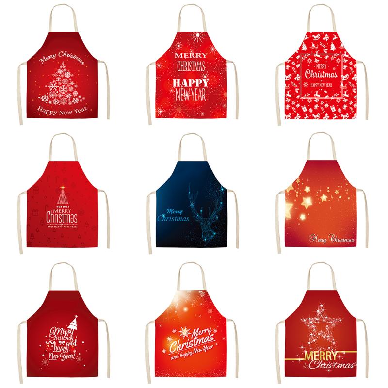 

Digital printing apron Christmas series cotton and linen anti-fouling apron adult children kitchen housework cleaning smock