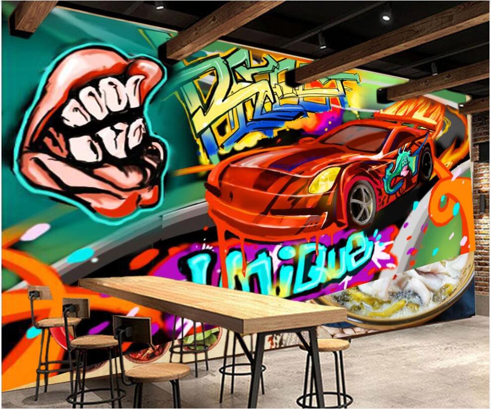 

3d wallpaper custom photo mural Retro nostalgic graffiti car wall painting bar dining home decor 3d wall murals wallpaper for living room, Non-woven wallpaper