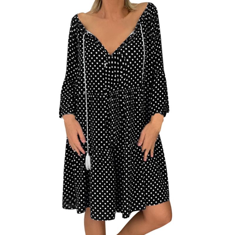 

Women' Ladies Loose Polka Dot Three Quarter Sleeve Mini Dress Summer Dress