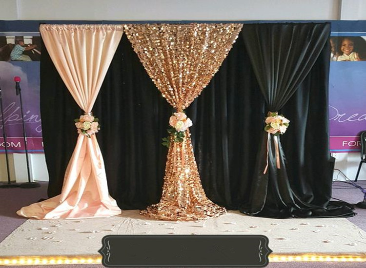 

3M x 3M unique black Wedding Backdrop with beautiful Swag Wedding drape and curtain decoration