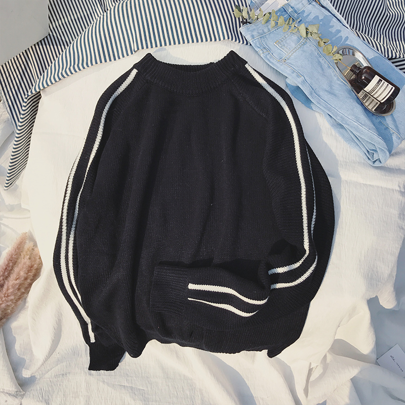 

Solid Color Sweaters Men O Neck Pullover Men Long Sleeve Clothing Sweater Casual Dress Male Brand Check Polyester Sweater, Black