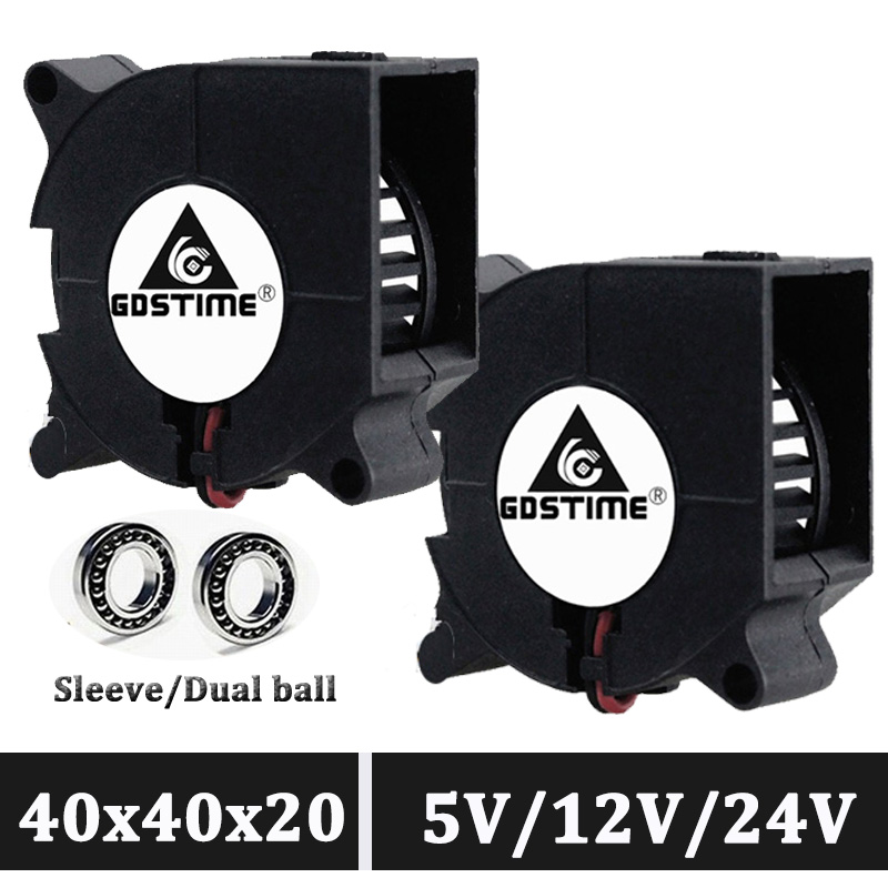 

2 pcs Gdstime 3D printer fan 40mm 4020 Turbo blower 24V 12V 5V Double ball sleeve Cooling fans 40x40x20mm for 3D printer cooler