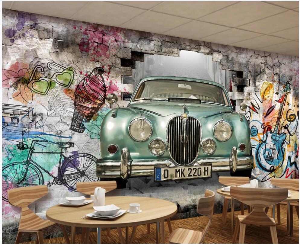 

3d photo wallpaper custom mural on the wall Vintage car hand drawn graffiti wall photo wallpaper in the living room for walls in rolls, Non-woven wallpaper