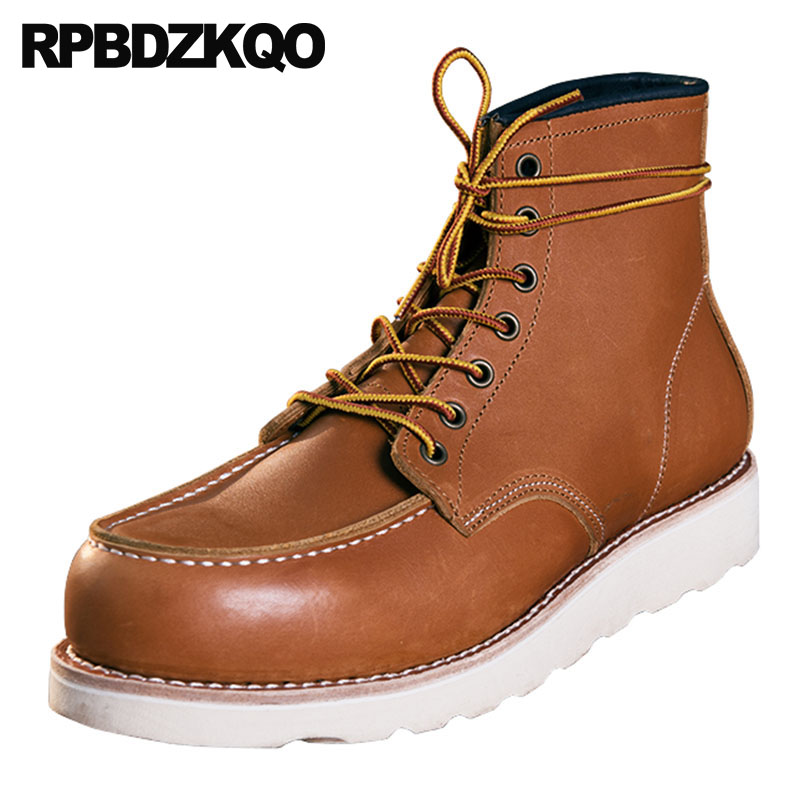 

brown army booties lace up genuine leather fall full grain vintage shoes luxury plus size men real retro combat boots
