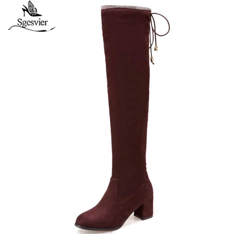 

Sgesvier 2020 new thigh high over the knee boots women pointed toe top quality Elastic socks boots autumn winter shoes G666, Black